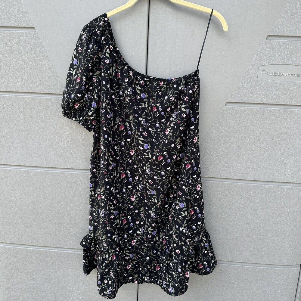 French Grey Womens Black floral one shoulder Dress Stitch Fix Pullover Size Med